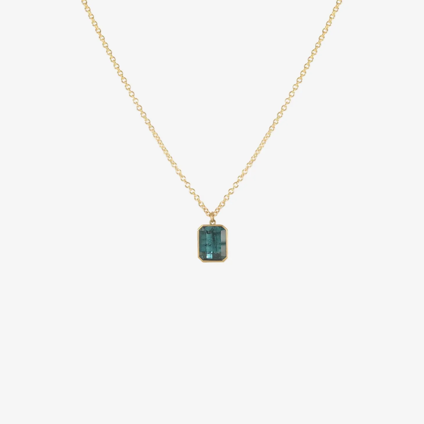 18k & emerald-cut blue tourmaline pendant, 7.48ct