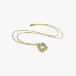 18k & emerald-cut rutilated quartz pendant, 9.61ct
