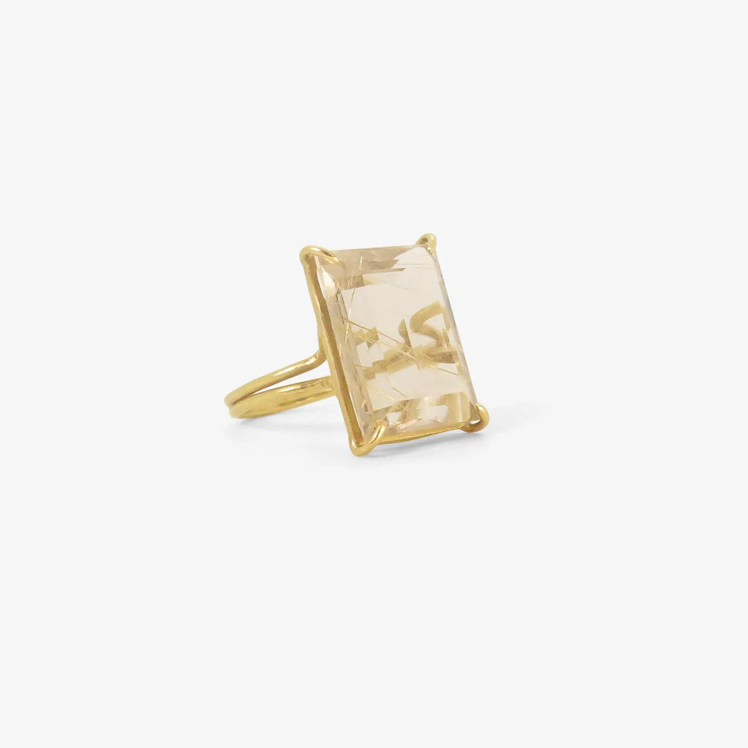 18k & emerald-cut rutilated quartz ring