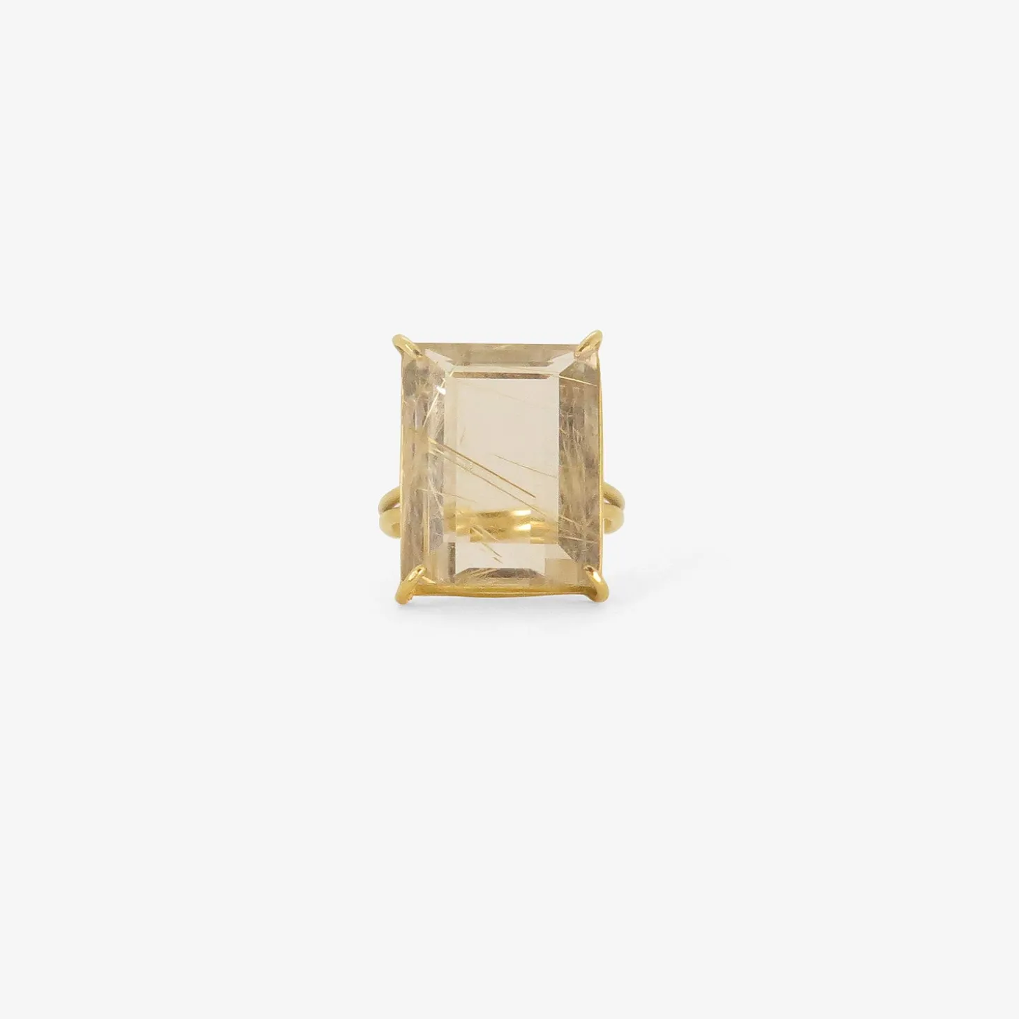 18k & emerald-cut rutilated quartz ring