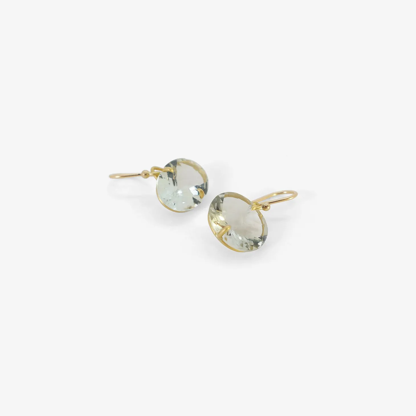 18k & faceted horizontal oval green amethyst earrings