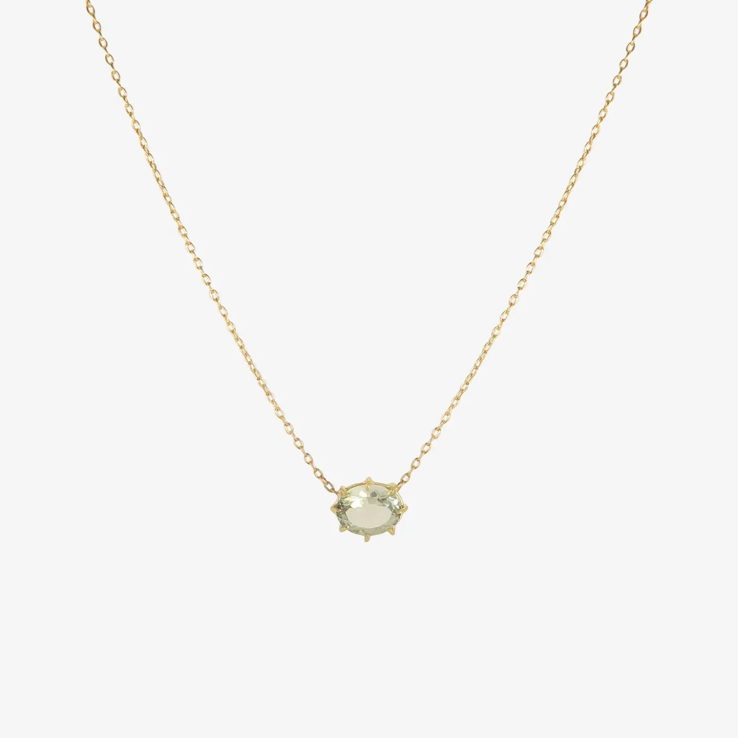 18k & faceted oval green amethyst east / west mini gem pendant