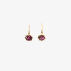 18k & faceted oval rhodolite garnet mini gem earrings