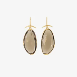 18k & faceted smoky quartz wing earrings
