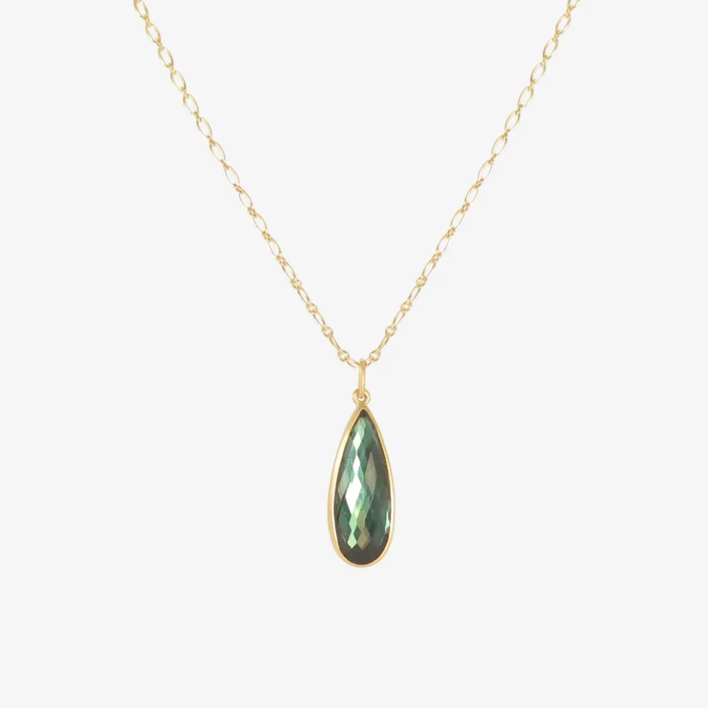 18k & faceted teardrop-shaped green tourmaline pendant, 4.23ct