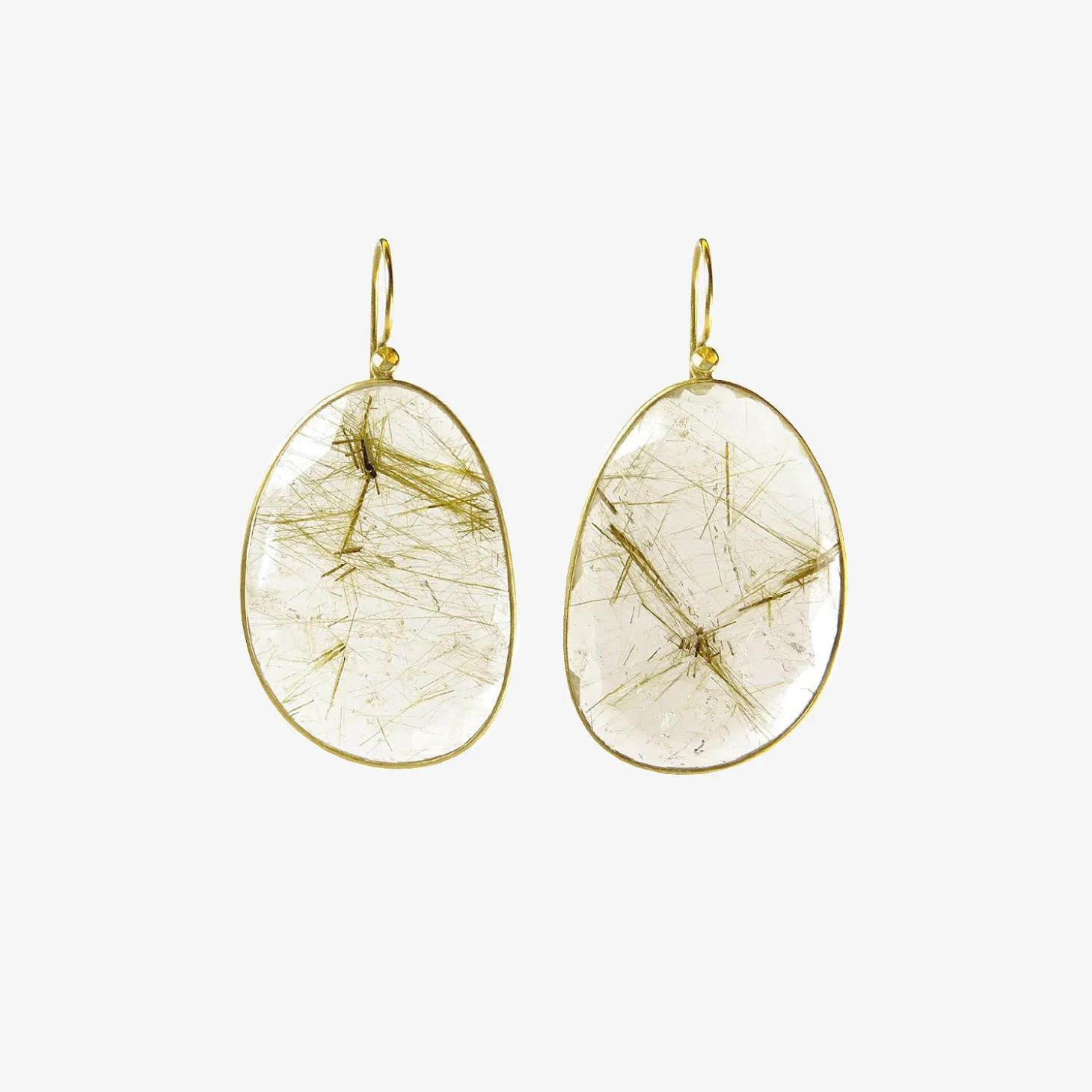 18k & faceted wing shaped rutilated quartz earrings