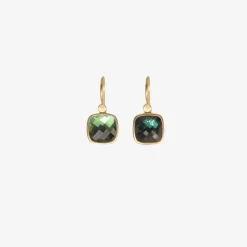18k & green and blue checkered tourmaline cushion earrings, 4.81ct