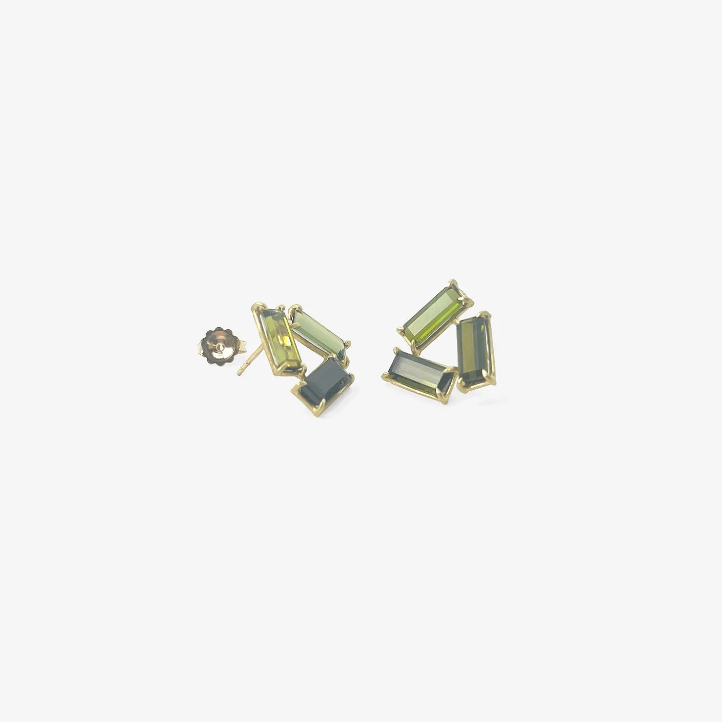 18k & green tourmaline baguette tile earrings