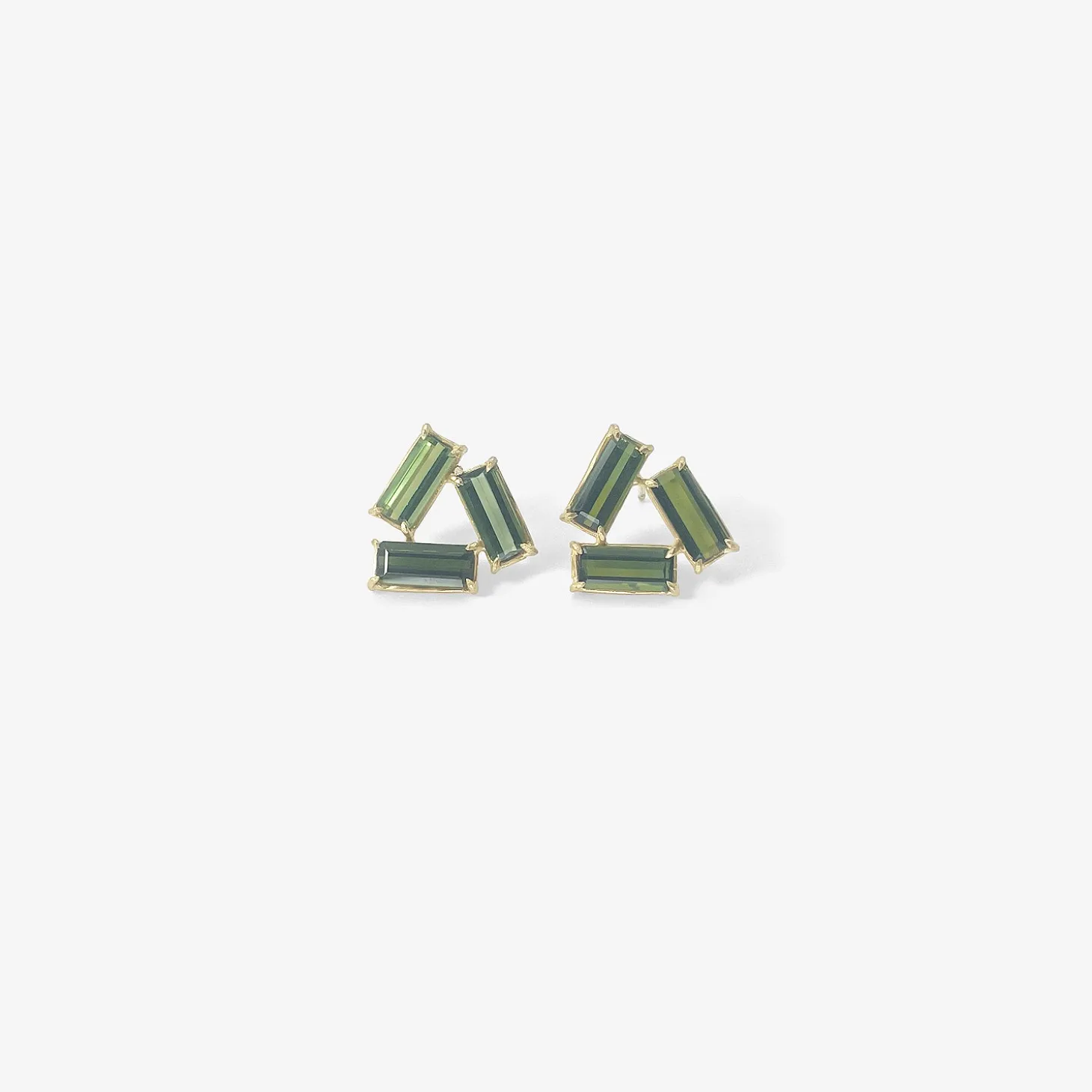 18k & green tourmaline baguette tile earrings