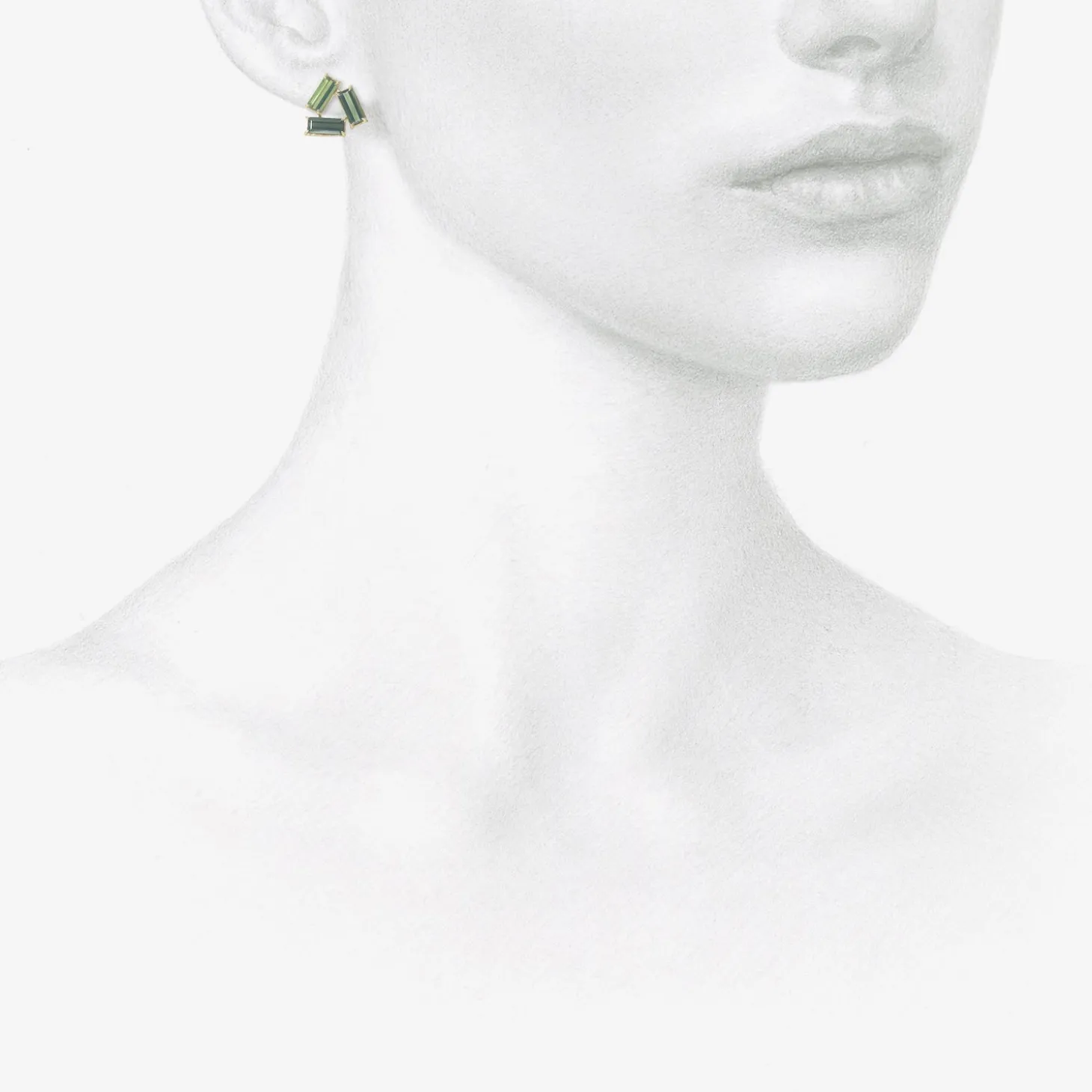 18k & green tourmaline baguette tile earrings