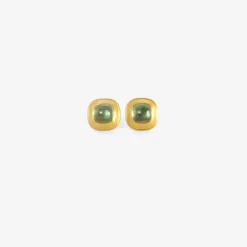 22k & green tourmaline cushion capsa studs