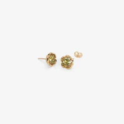 14k & green tourmaline encased flower studs