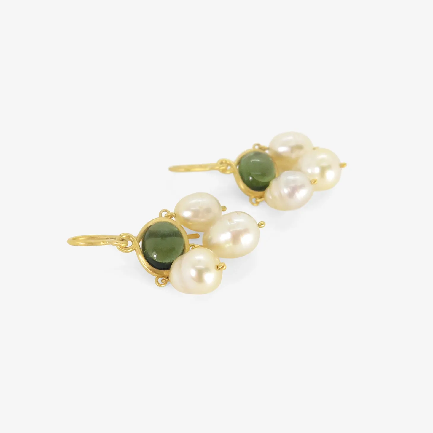 22k & green tourmaline unda earrings with golden south sea pearls