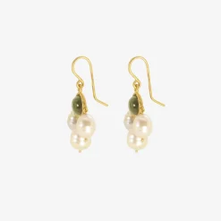 22k & green tourmaline unda earrings with golden south sea pearls