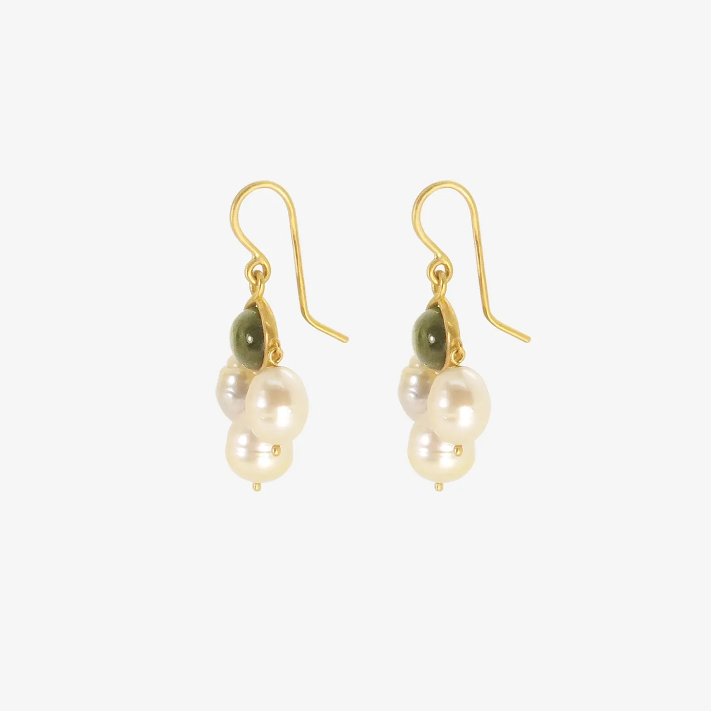 22k & green tourmaline unda earrings with golden south sea pearls