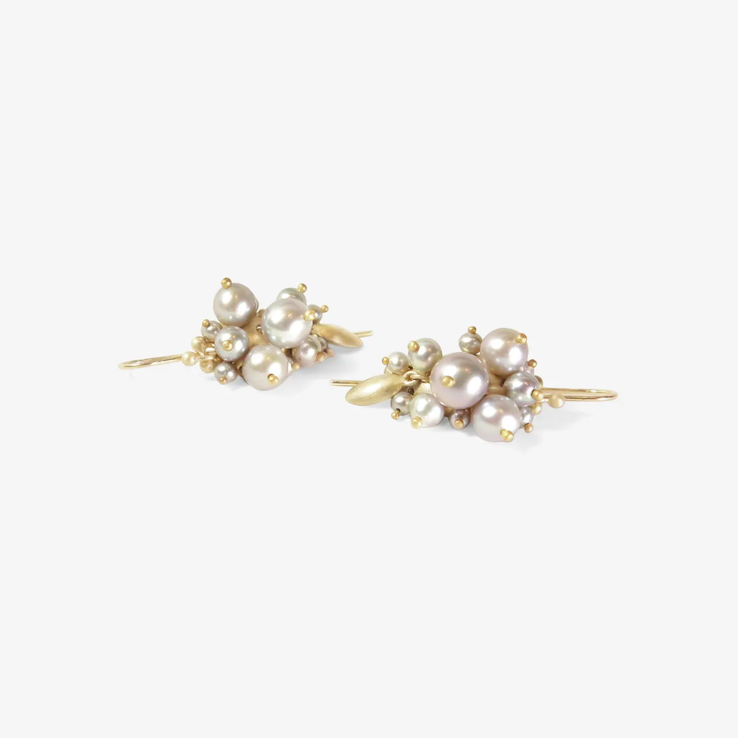 10k & grey pearl bug cluster earrings