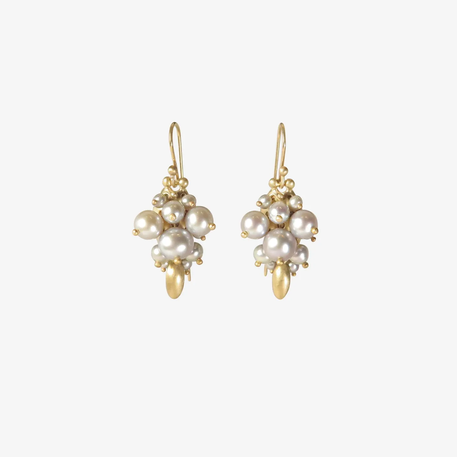 10k & grey pearl bug cluster earrings