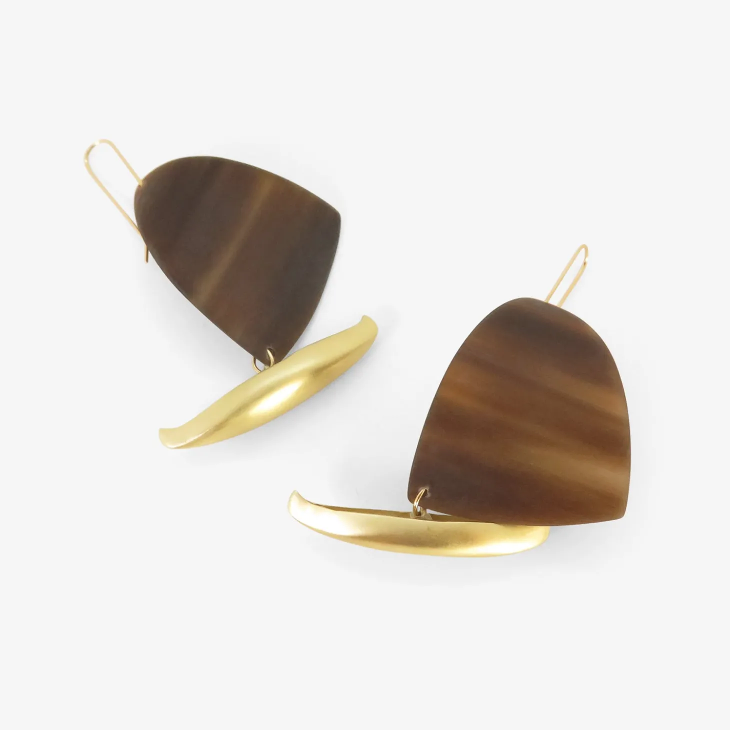 14k & hand-carved brown horn sailboats