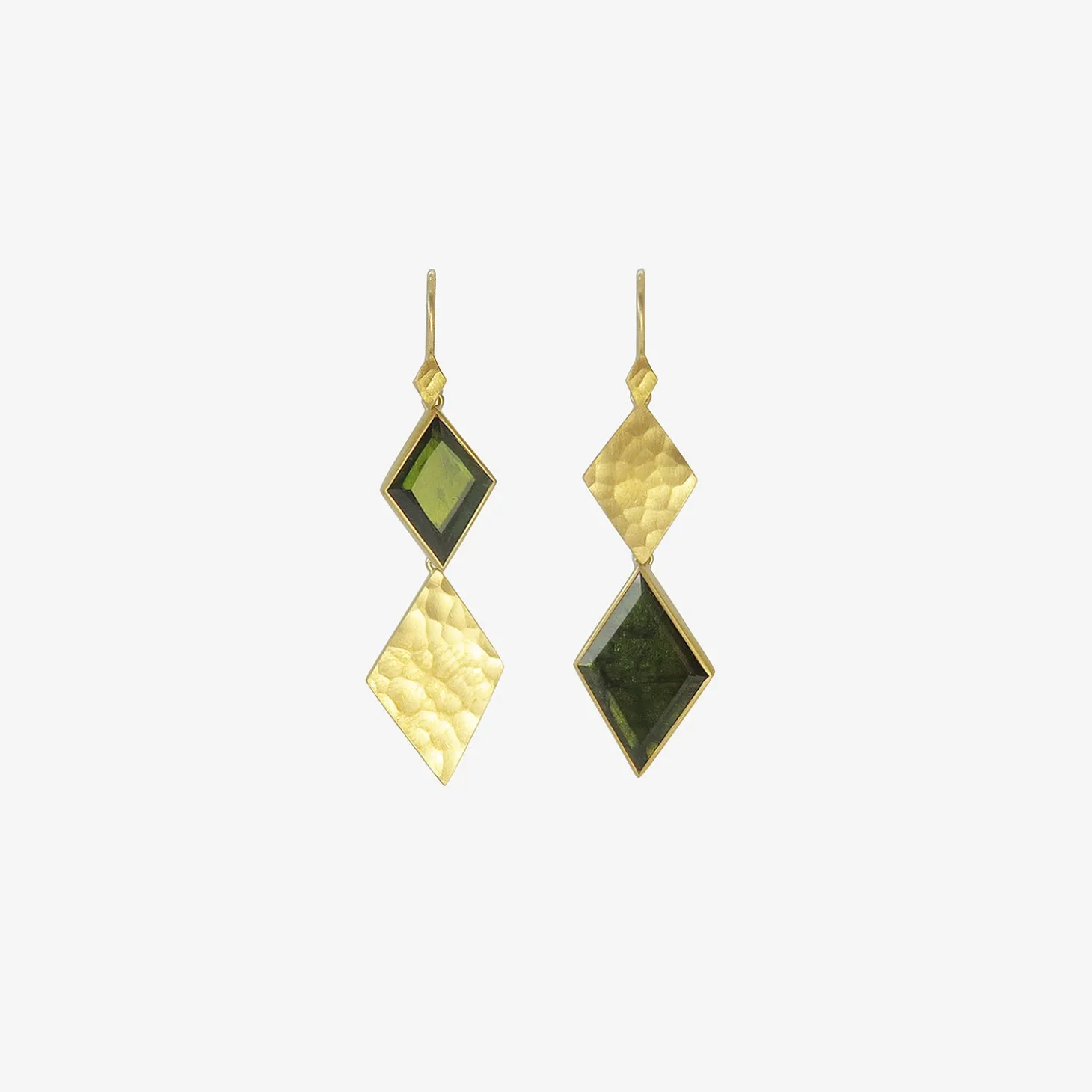 22k & harlequin green tourmaline klimt double drop earrings, 6.48ct