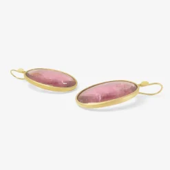 18k & large checkered pink tourmaline oval earrings, 60.49ct
