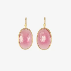 18k & large checkered pink tourmaline oval earrings, 60.49ct