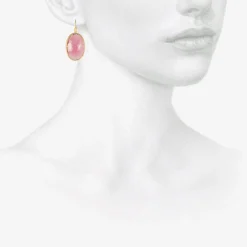 18k & large checkered pink tourmaline oval earrings, 60.49ct