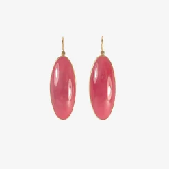 18k & large elongated oval rhodonite drop earrings, 56.6ct