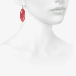 18k & large elongated oval rhodonite drop earrings, 56.6ct