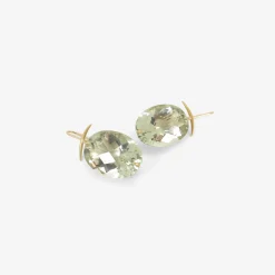 18k & large oval faceted green amethyst earrings