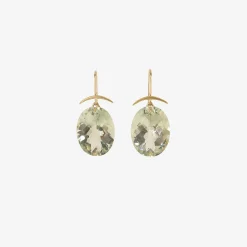 18k & large oval faceted green amethyst earrings