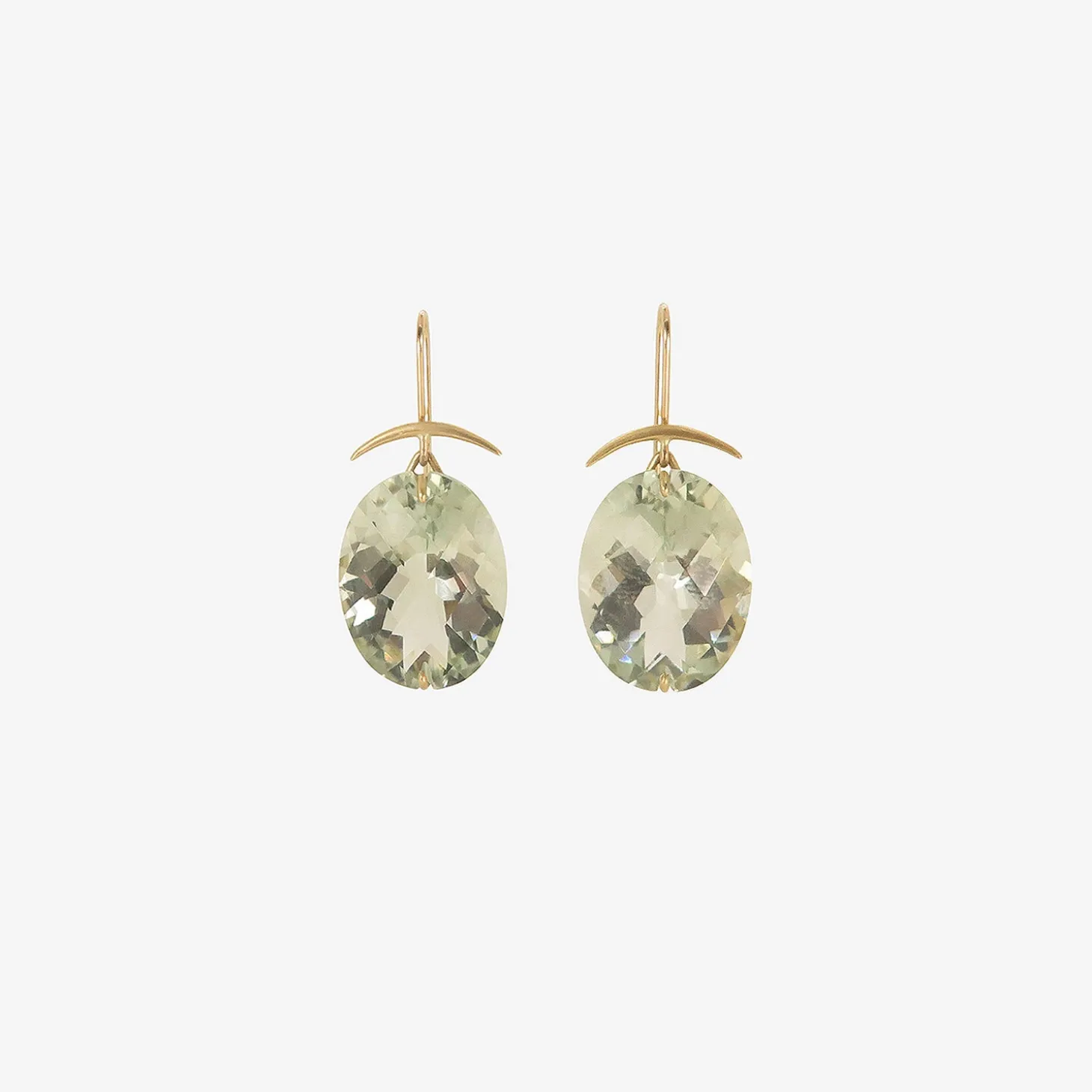 18k & large oval faceted green amethyst earrings