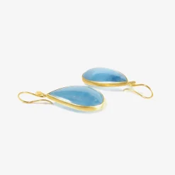 18k & large pear shape deep blue aquamarine earrings