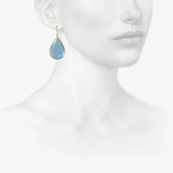 18k & large pear shape deep blue aquamarine earrings