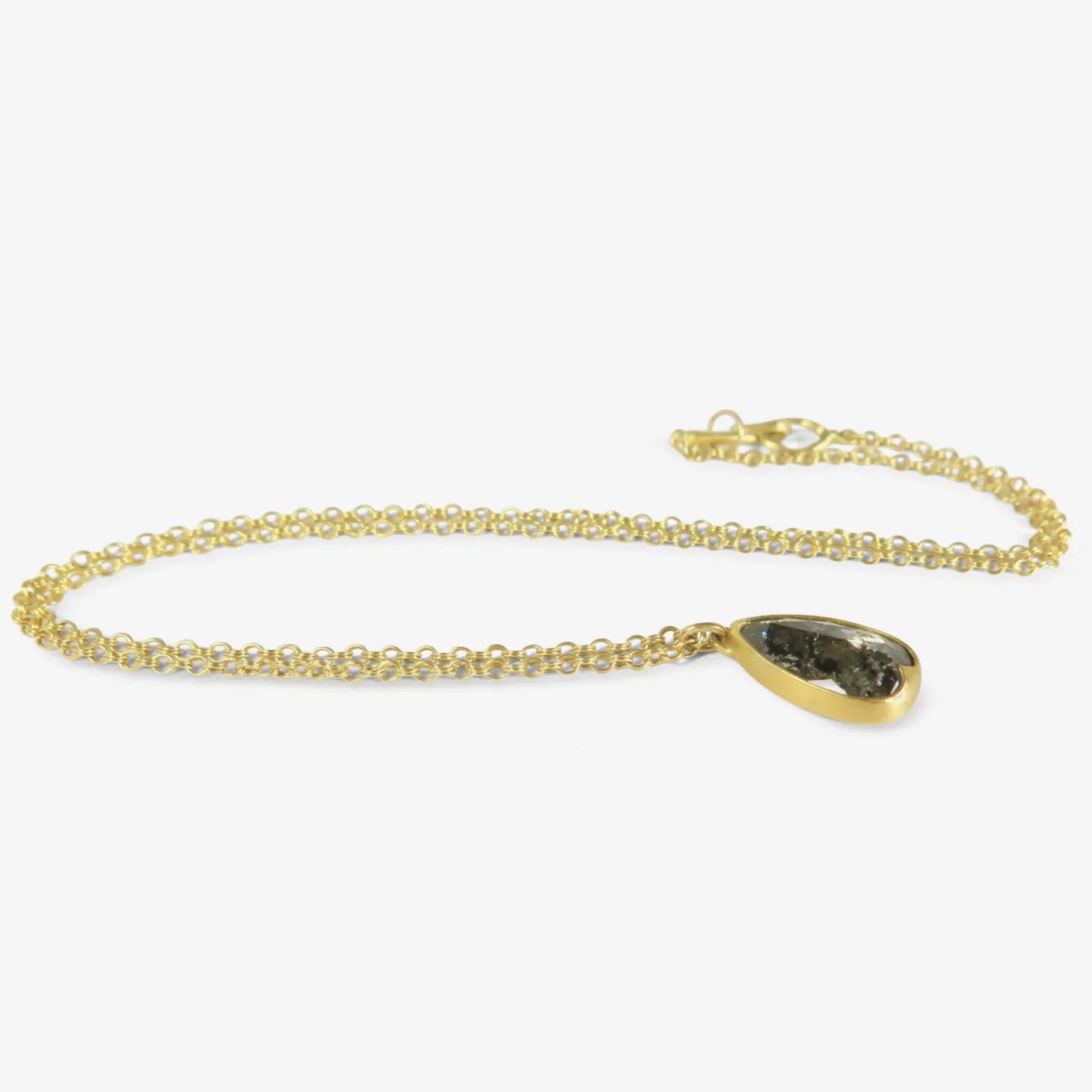 18k & large salt & pepper lacy pear-shaped diamond pendant, 4.9ct