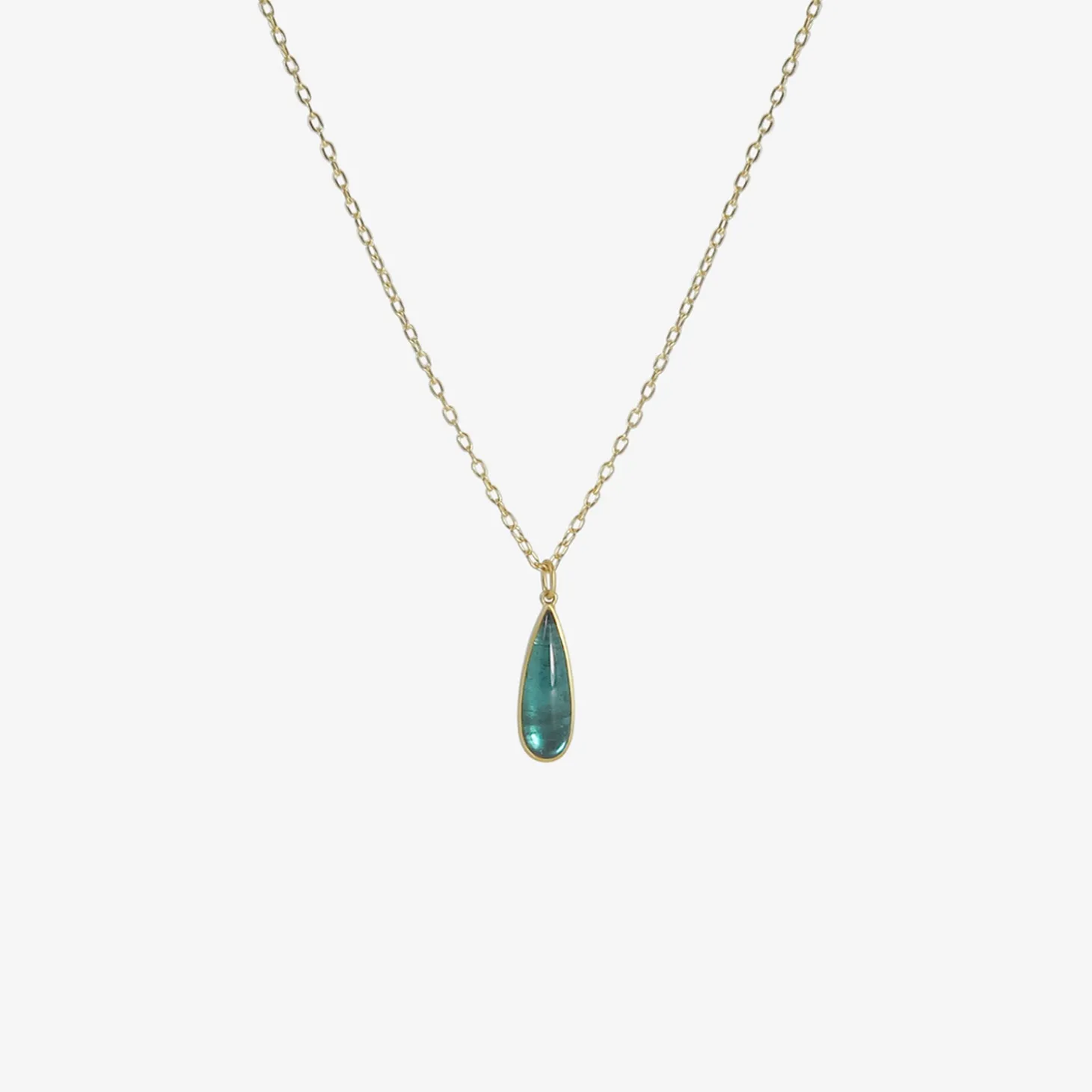 18k & long teardrop-shaped blue green tourmaline pendant, 4.26ct