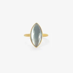 18k & marquis-shaped aquamarine over mother-of-pearl ring, 7.15ct