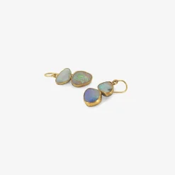 18k & mod-shaped blue opal fixed double drop earrings