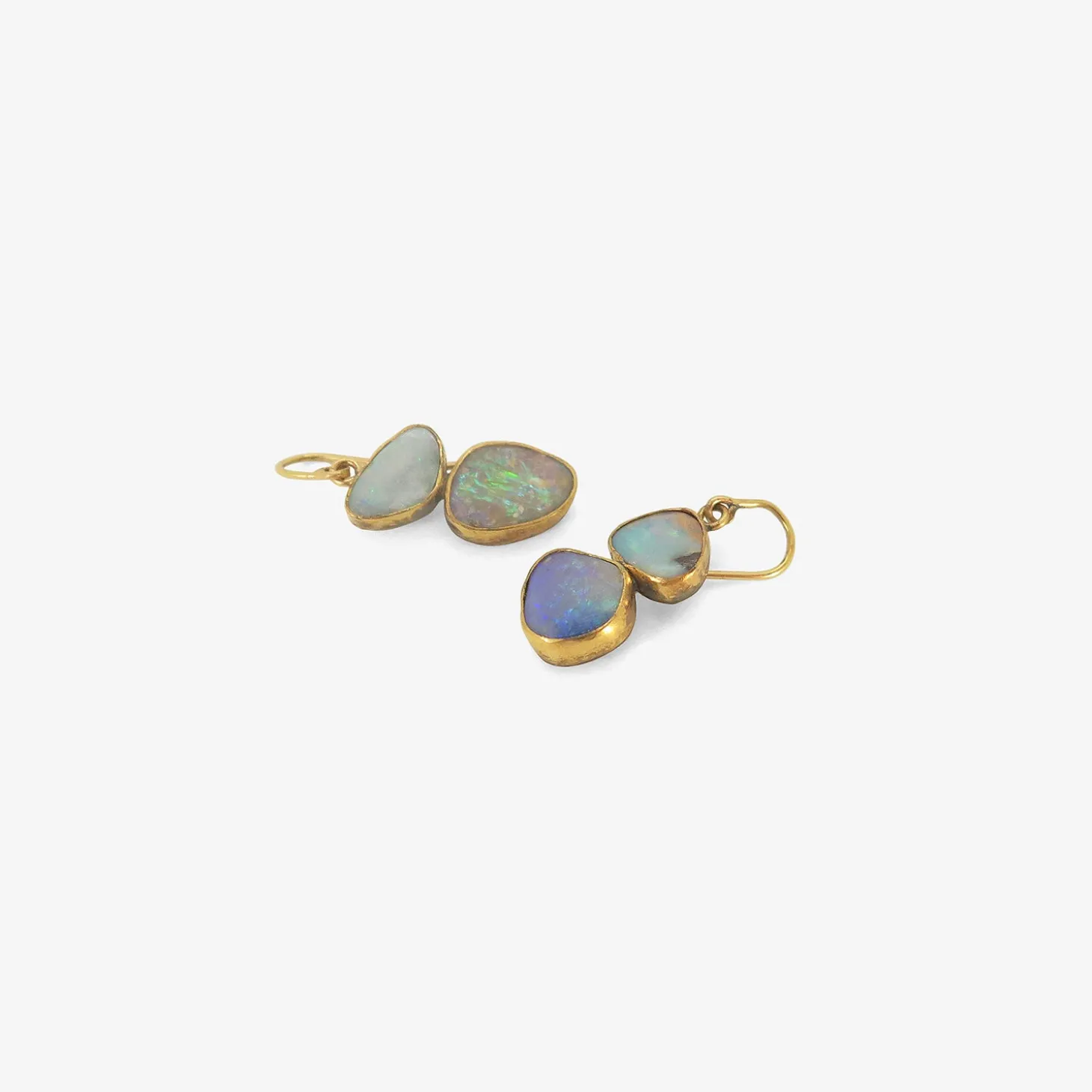 18k & mod-shaped blue opal fixed double drop earrings