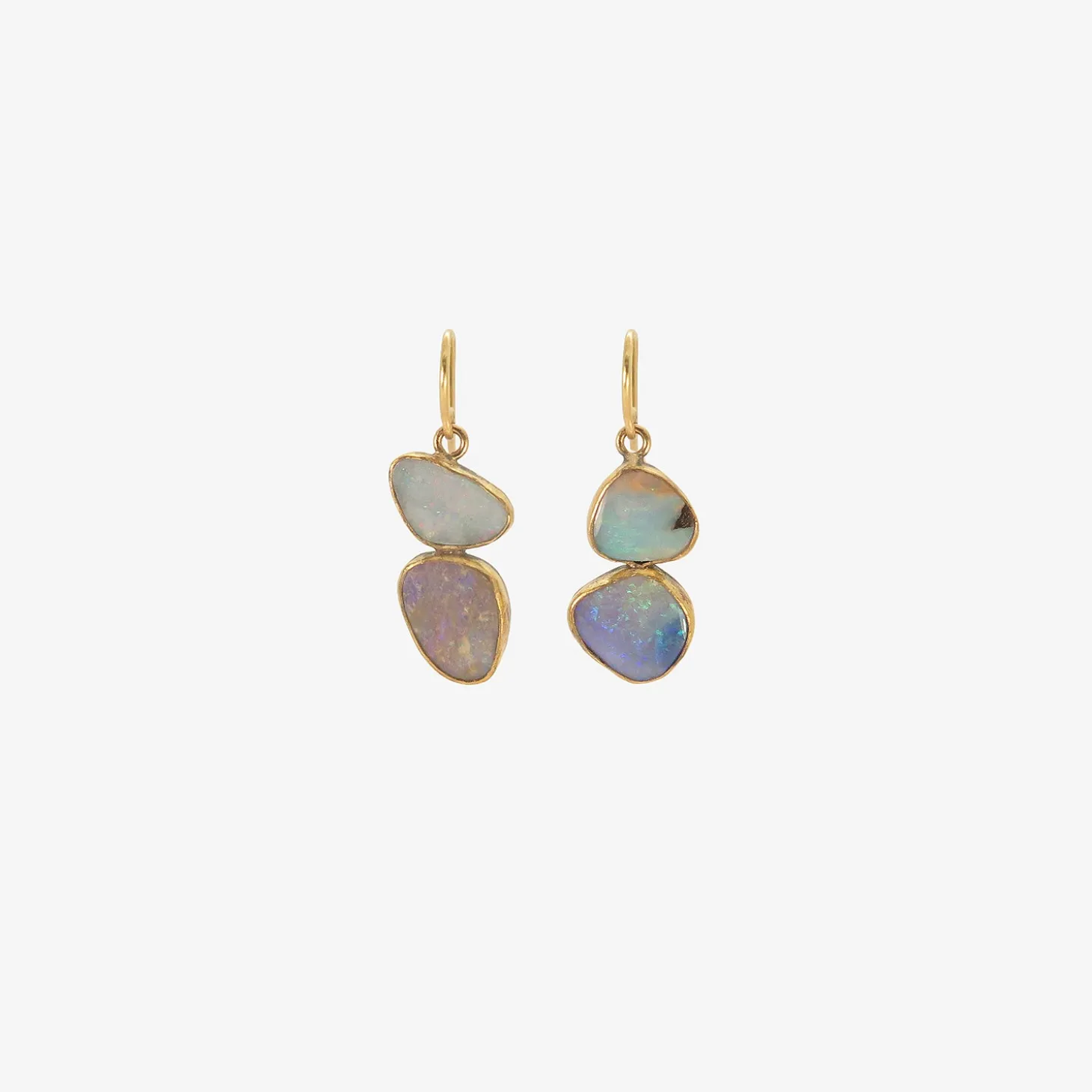 18k & mod-shaped blue opal fixed double drop earrings
