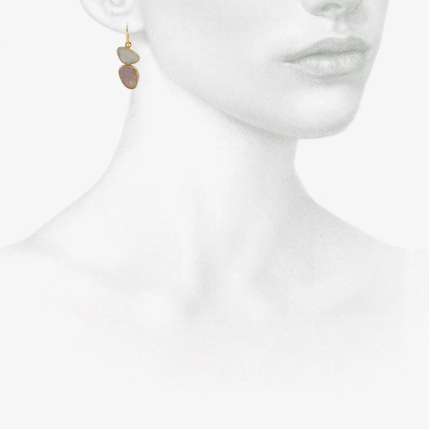 18k & mod-shaped blue opal fixed double drop earrings