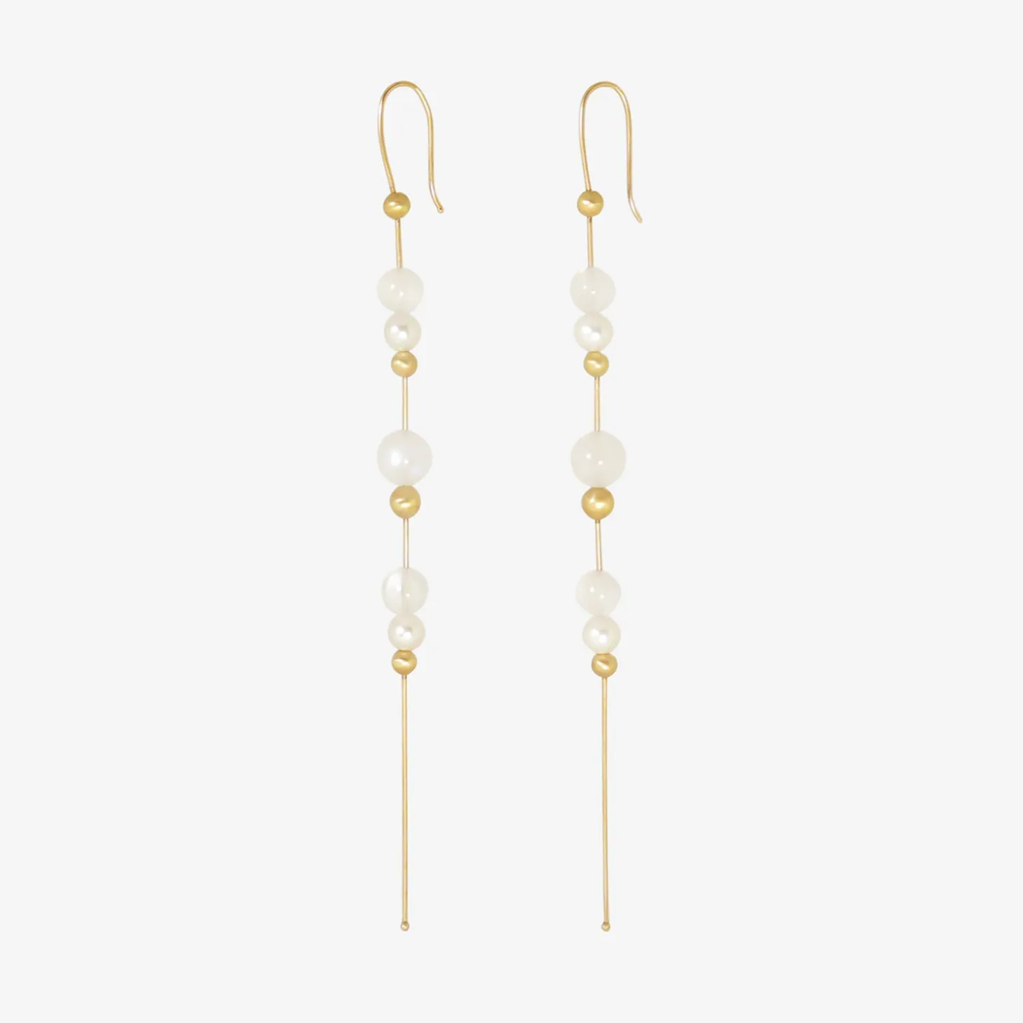 14k & moonstone bead chain earrings with white pearls
