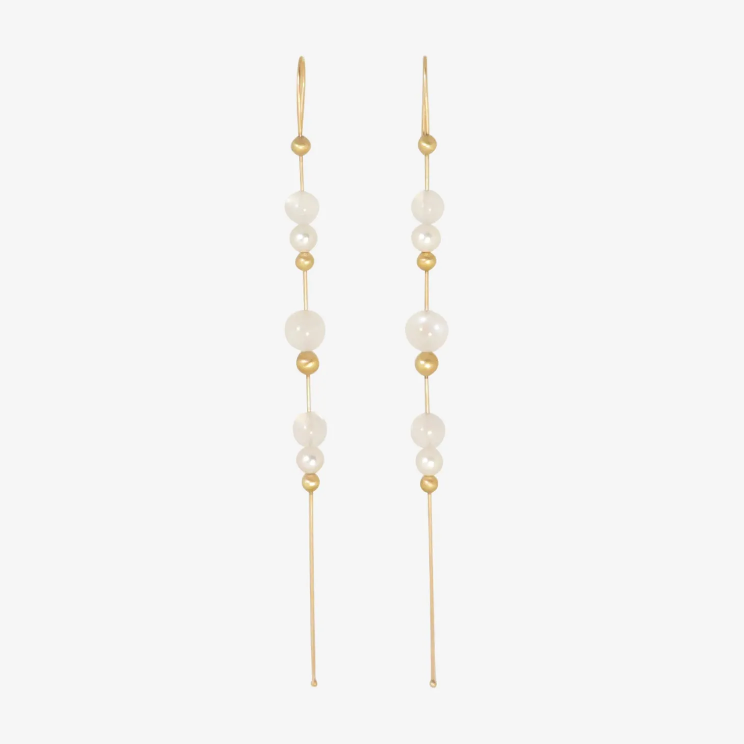 14k & moonstone bead chain earrings with white pearls