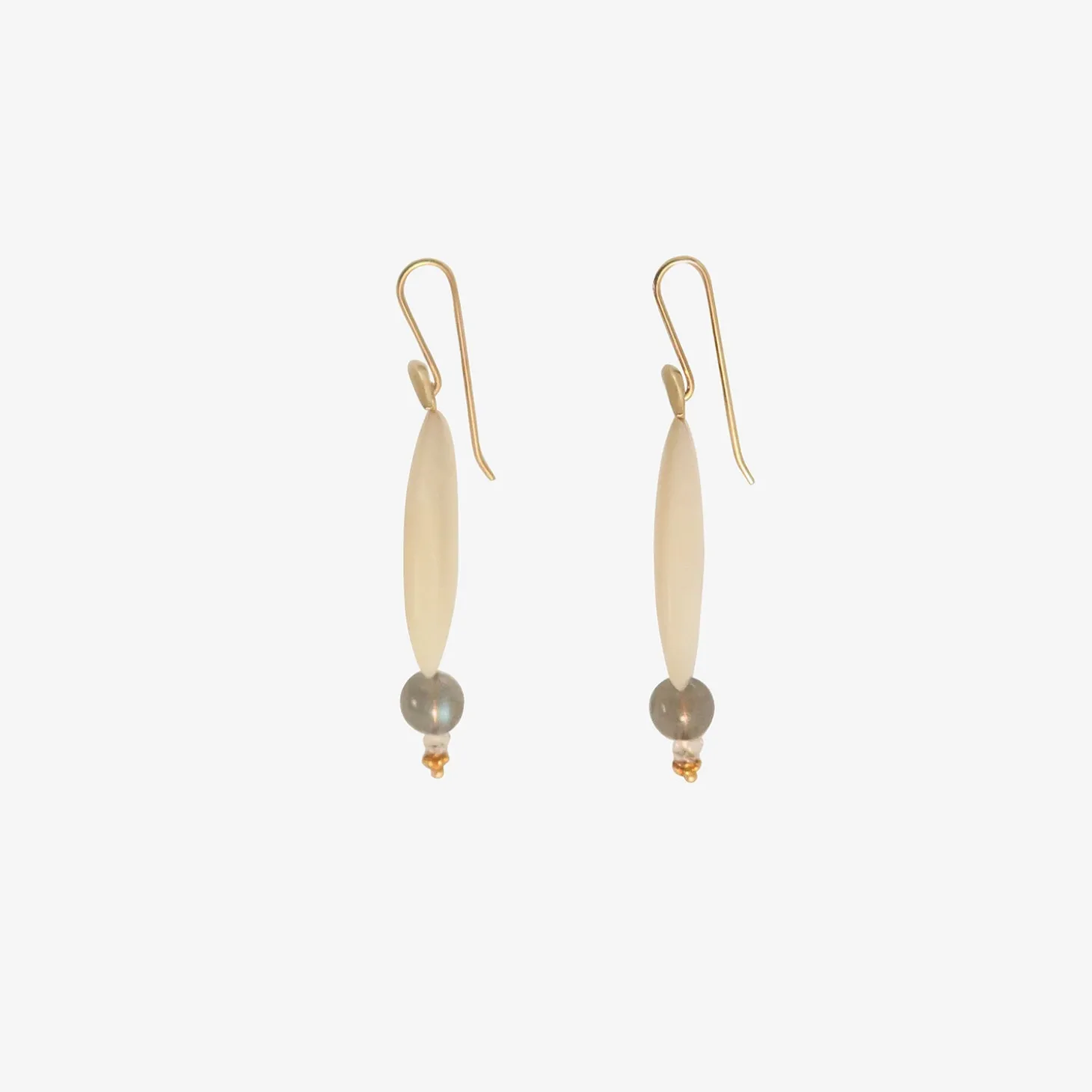 18k & mother-of-pearl full moon earrings with labradorite & herkimer diamonds