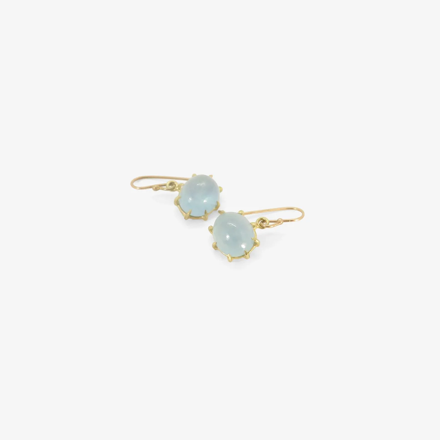 18k & oval aquamarine cabochon east/west earrings