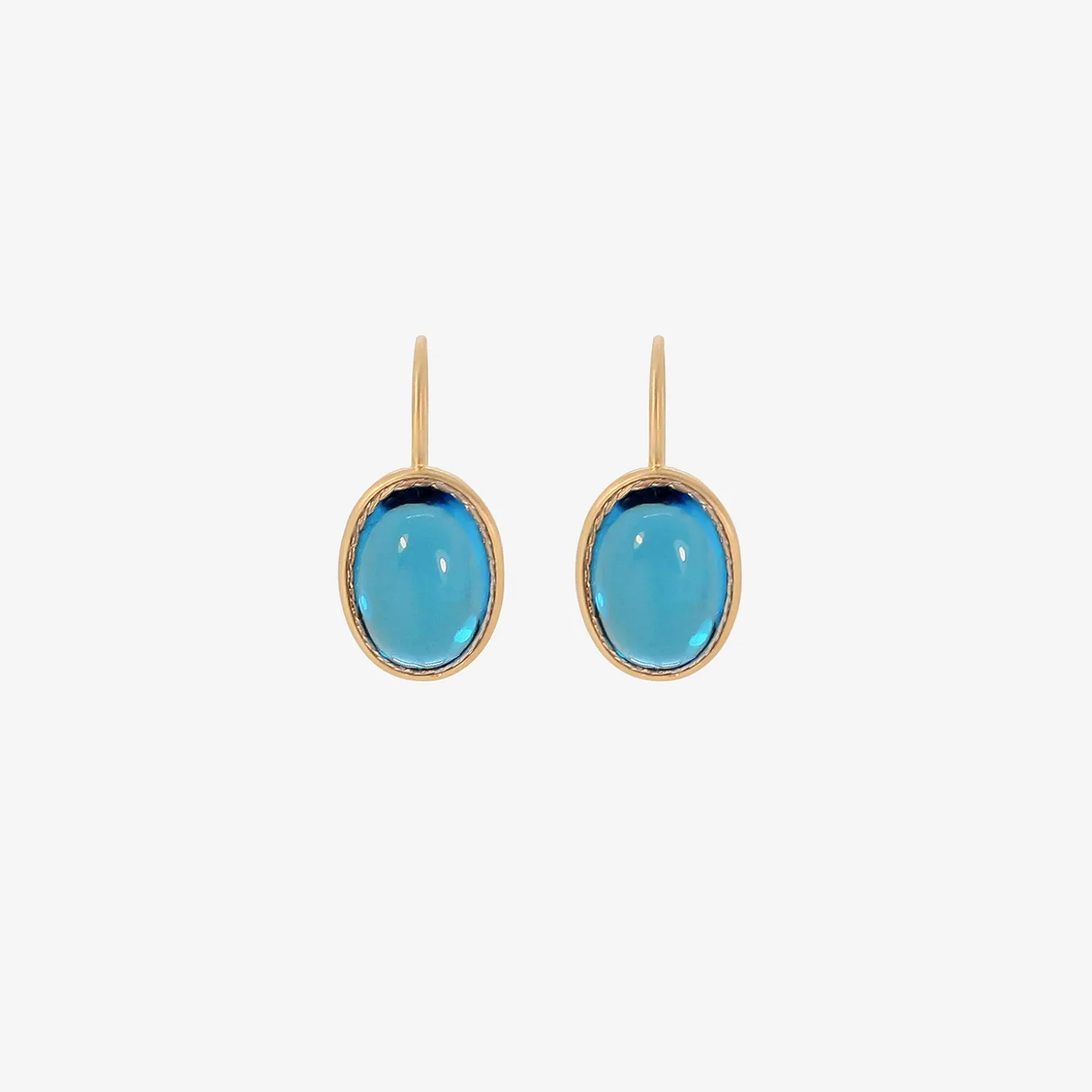 18k & oval blue topaz earrings with platinum bezel
