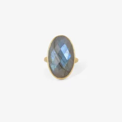 18k & oval checkered labradorite ring, 18.79ct
