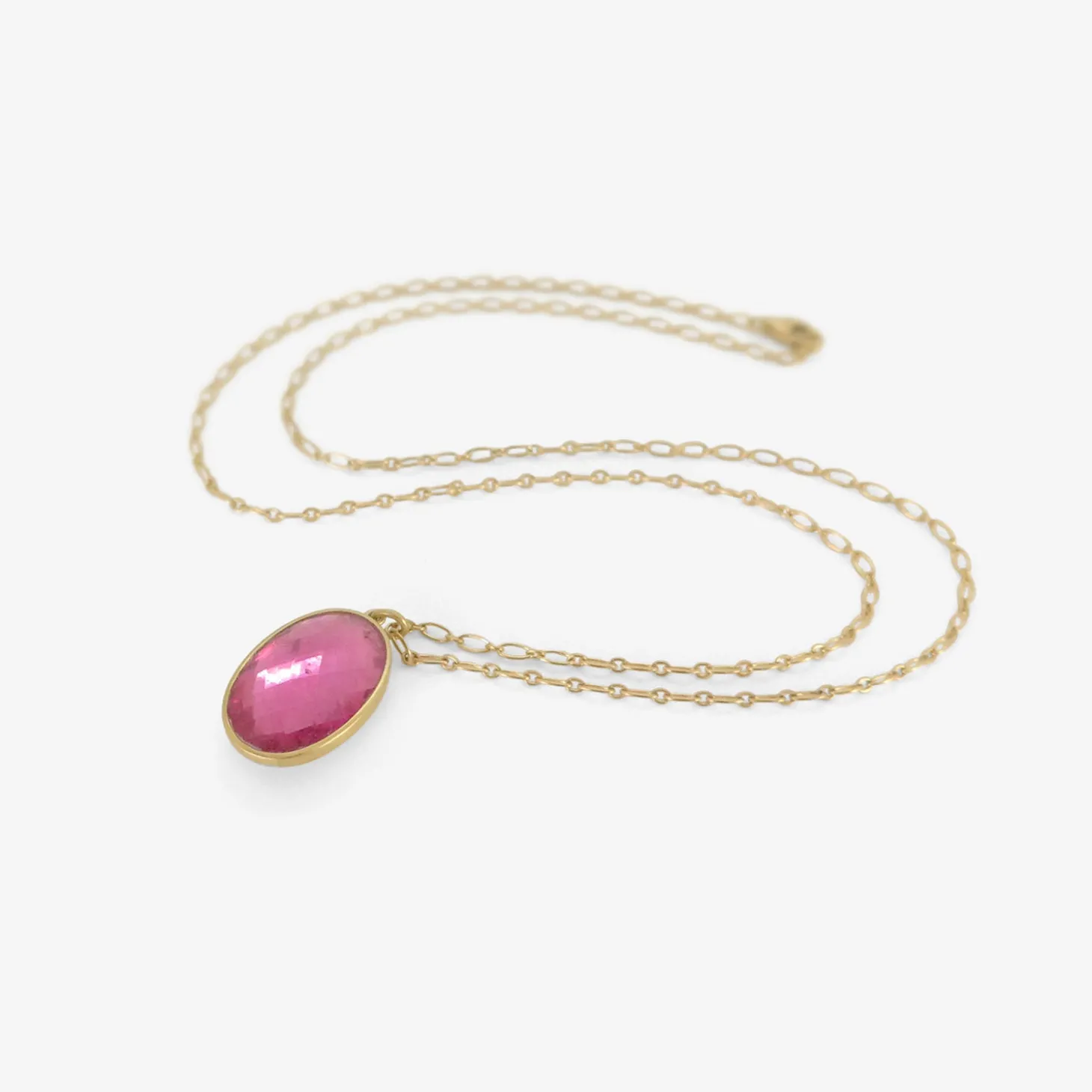 18k & oval checkered pink tourmaline pendant, 5.98ct
