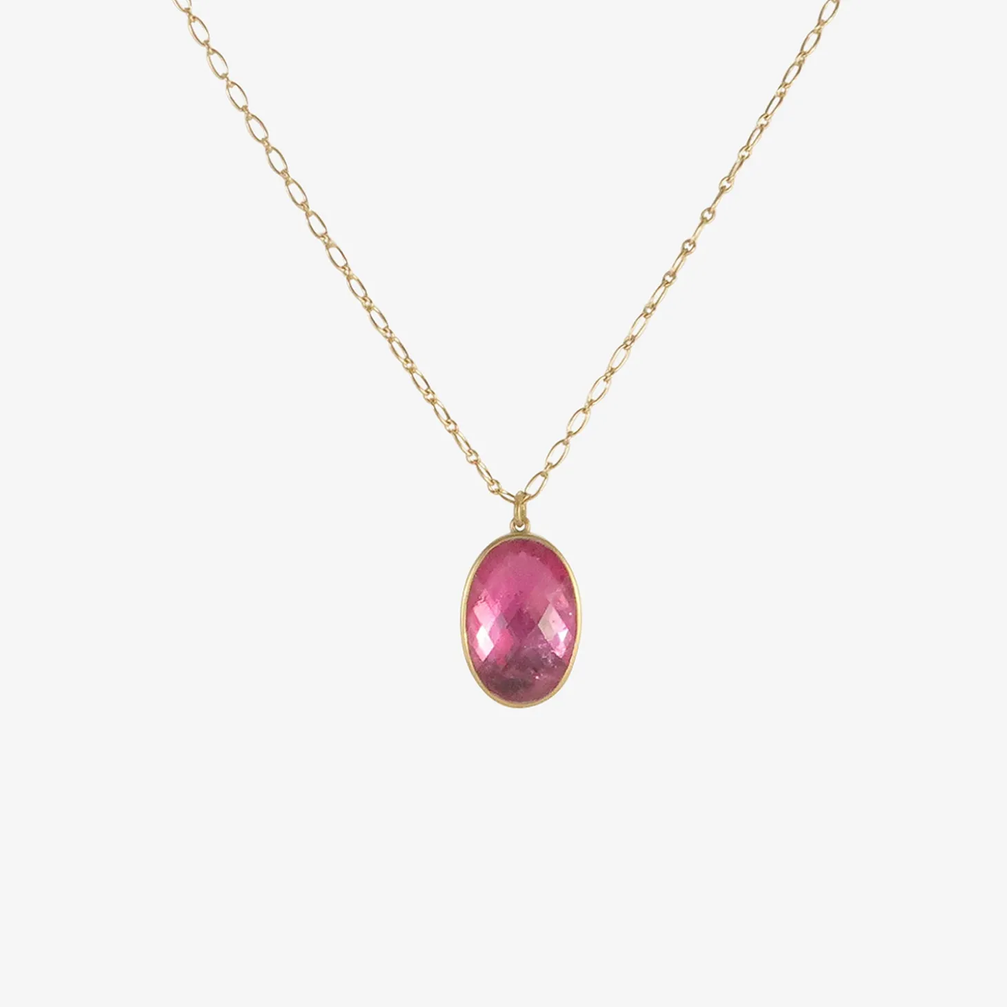 18k & oval checkered pink tourmaline pendant, 5.98ct