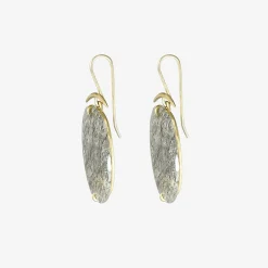 18k & oval cloudy black rutilated quartz earrings