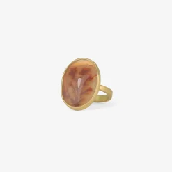 18k & oval dendritic agate ring, 8.76ct
